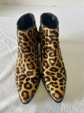 Bleecker & Bond Leopard Print Pointed Toe Ankle Boots - Leather